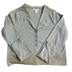 Athleta Uptempo Ribbed Henley Long Sleeve Top Green Thumb Holes Size Large